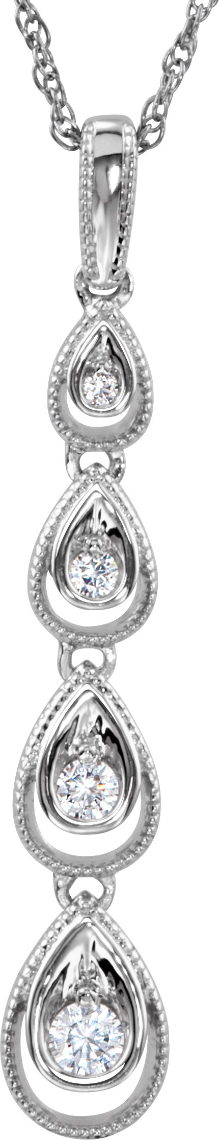 Sterling Silver Imitation White Cubic Zirconia Graduated Teardrop 18" Necklace