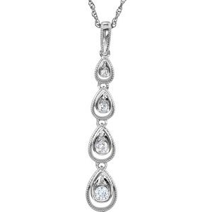 Sterling Silver Imitation White Cubic Zirconia Graduated Teardrop 18" Necklace