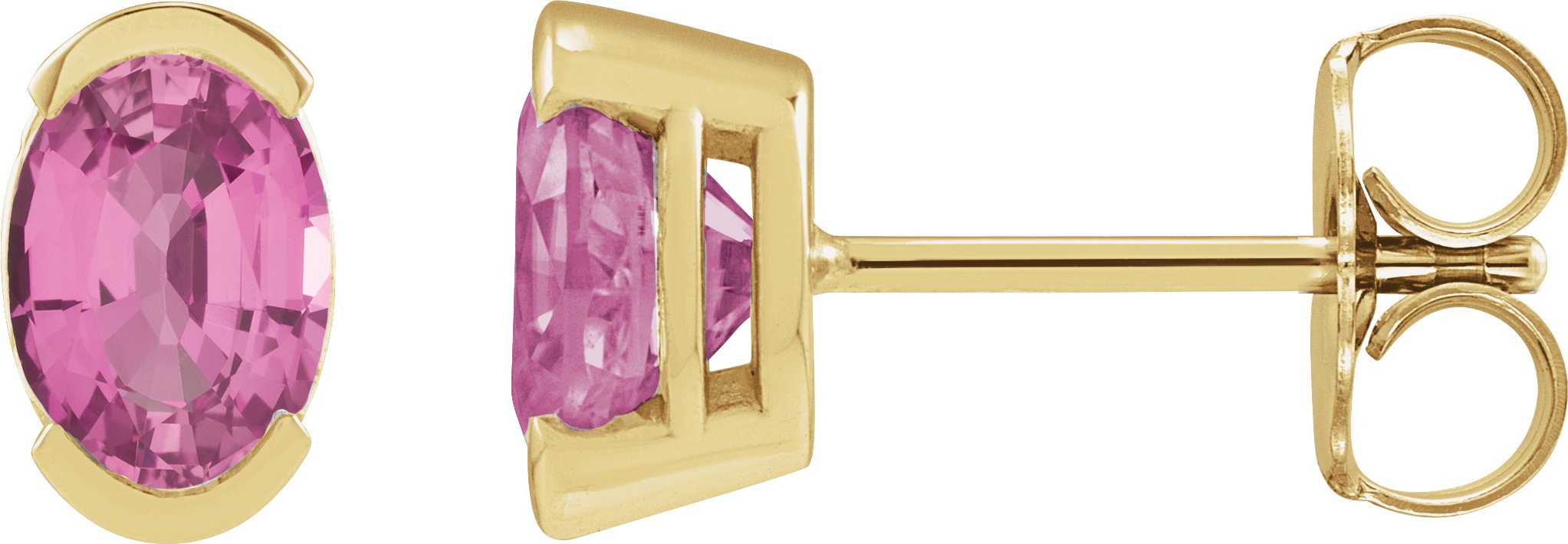 14K Yellow 6x4 mm Lab-Grown Pink Sapphire Stud Earrings