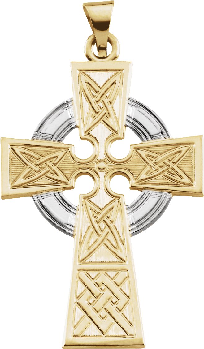 14K Yellow/White Celtic-Inspired Cross Pendant  