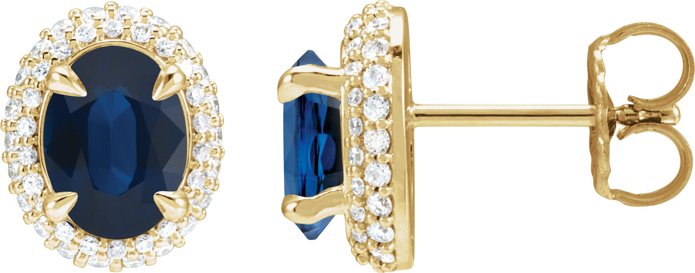 14K Yellow Lab Grown Blue Sapphire and .50 CTW Lab Grown Diamond Double Halo Style Earrings Ref 22235672