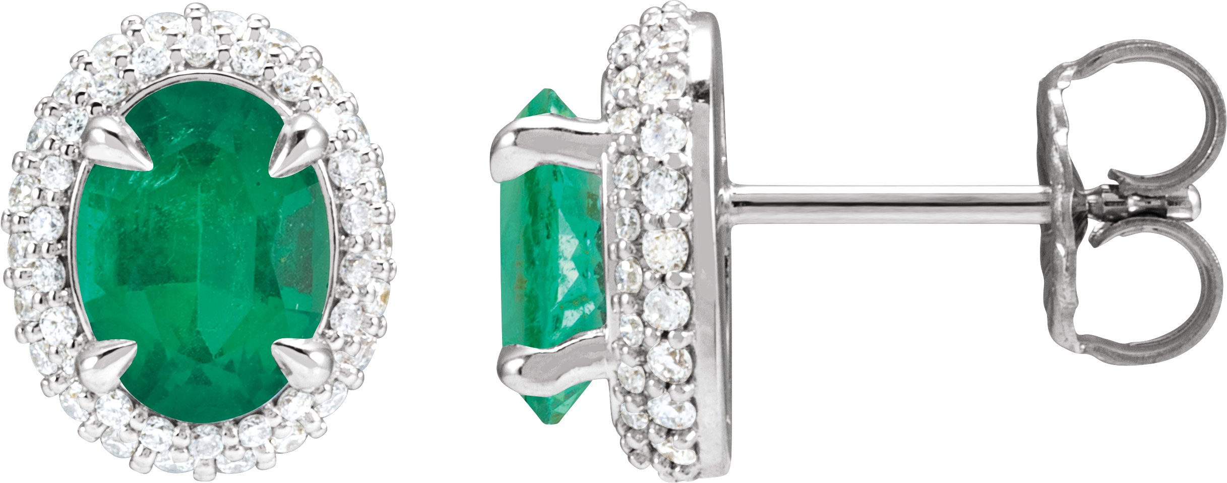 14K White Lab Grown Emerald and .50 CTW Lab Grown Diamond Double Halo Style Earrings Ref 22235667