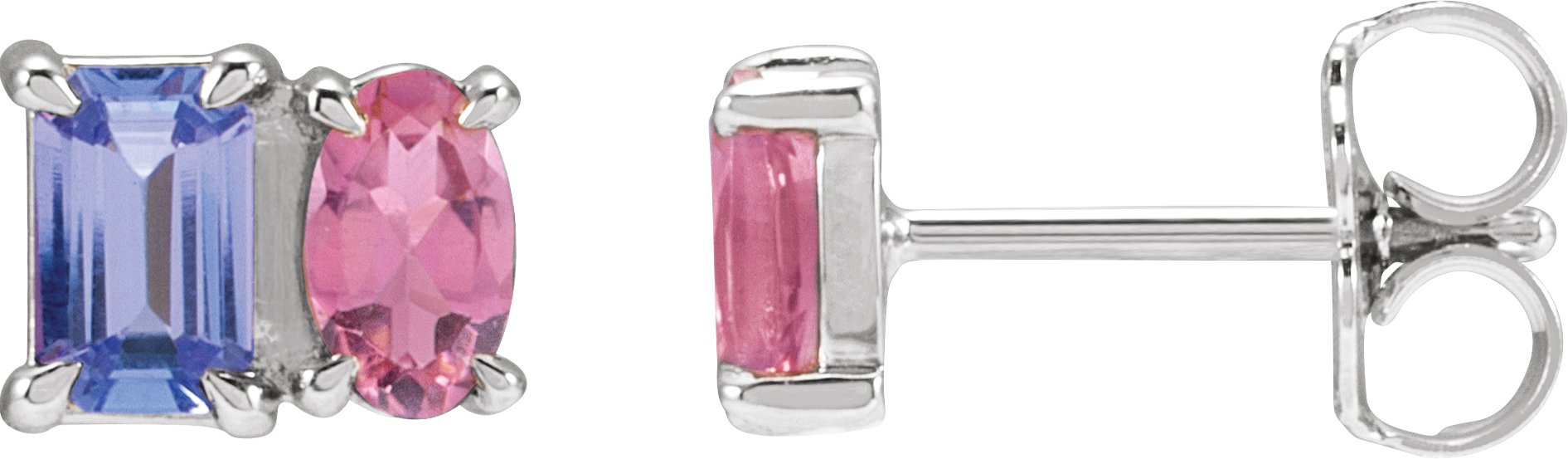 Platinum Natural Tanzanite and Natural Pink Tourmaline Two Stone Stud Earrings Ref 22235269