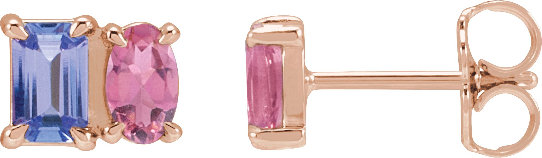 14K Rose Natural Tanzanite and Natural Pink Tourmaline Two Stone Stud Earrings Ref 22235262