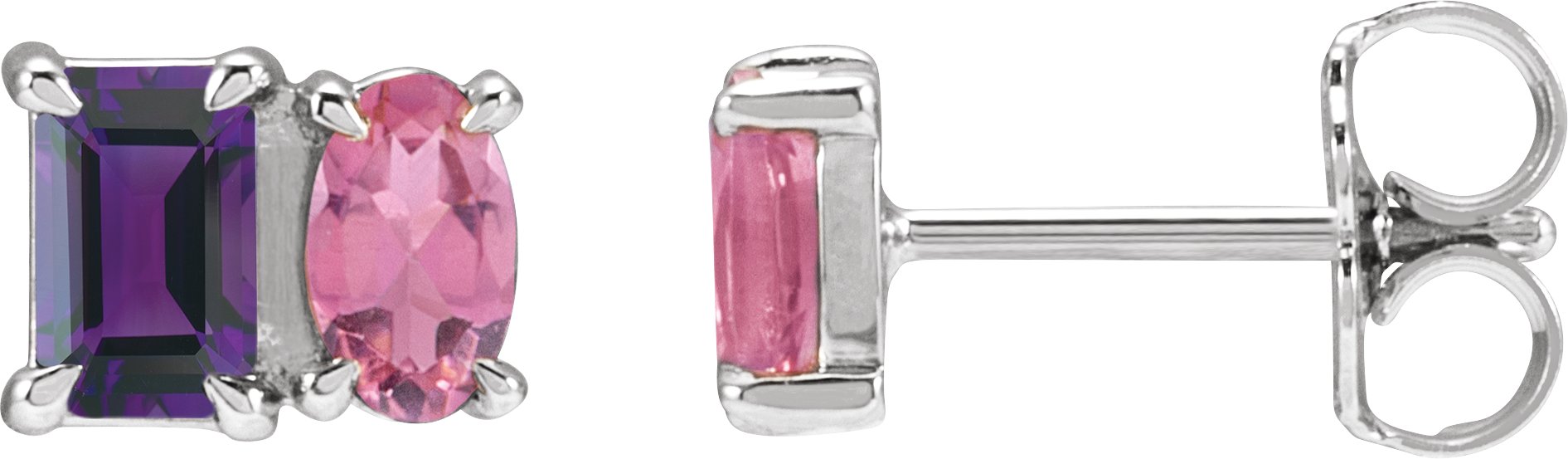 14K White Natural Amethyst and Natural Pink Tourmaline Two Stone Stud Earrings Ref 22235257