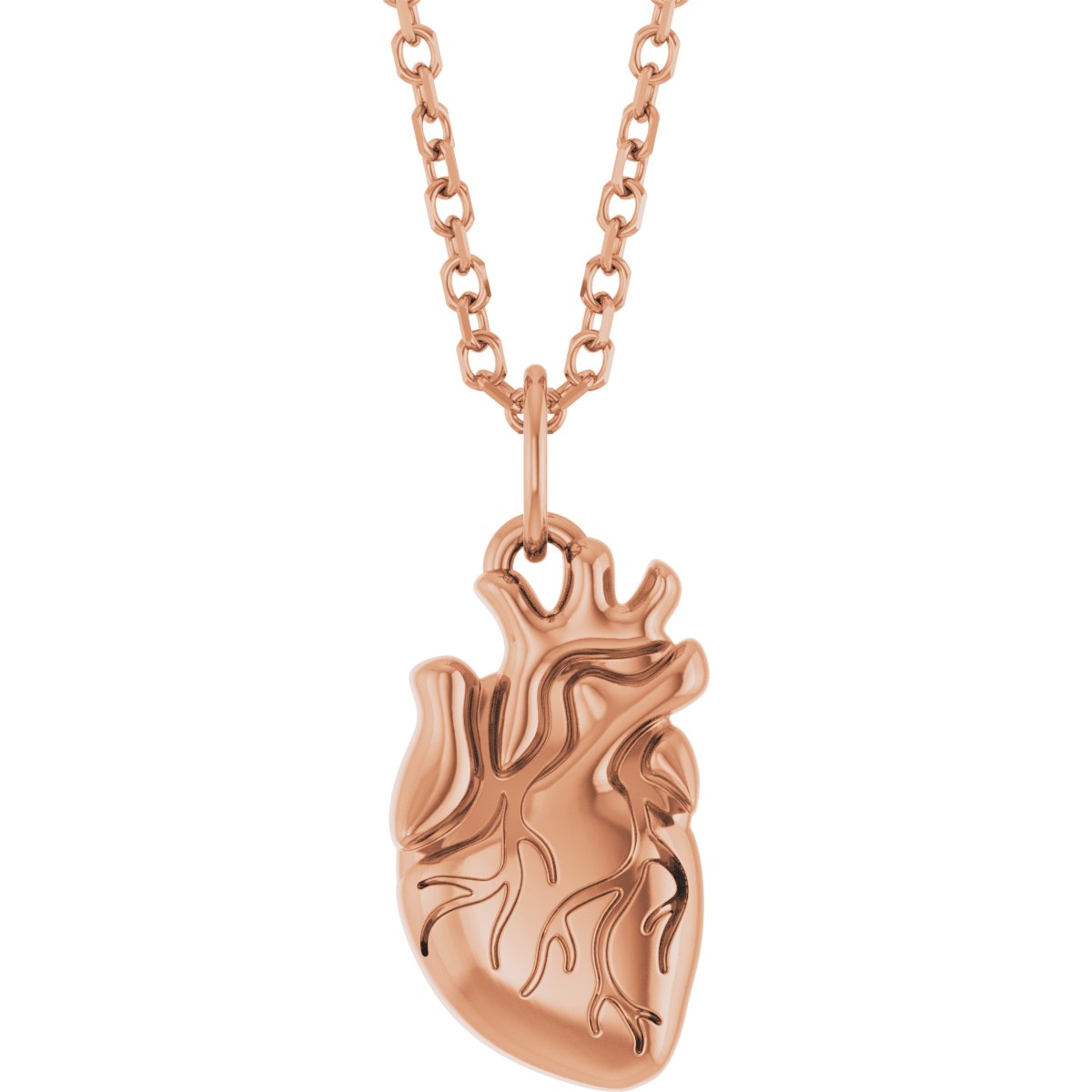 14K Rose Anatomical Heart 16 18 inch Necklace Ref 22416127