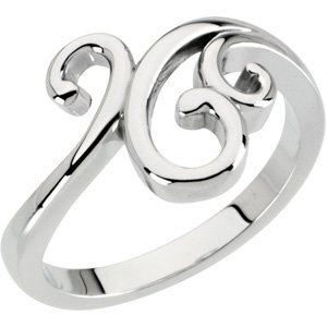 14K White Scroll Ring