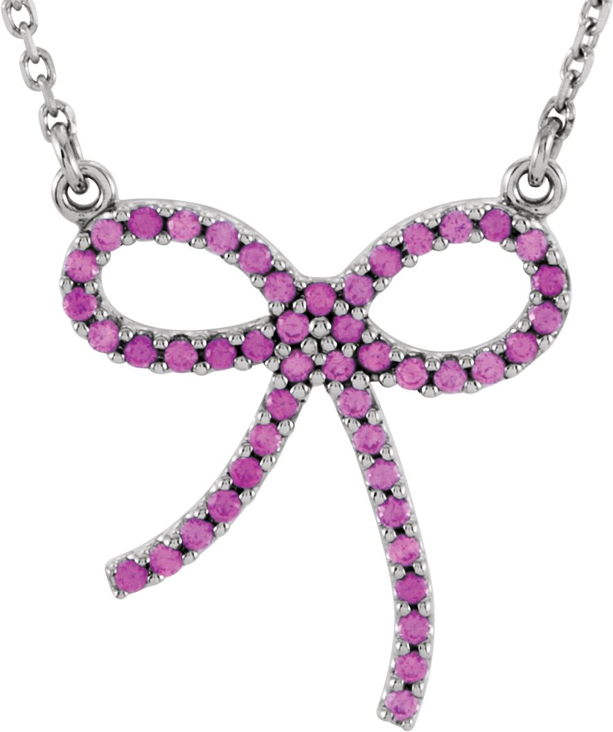 14K White Pink Sapphire Bow 16 inch Necklace Ref 2921227