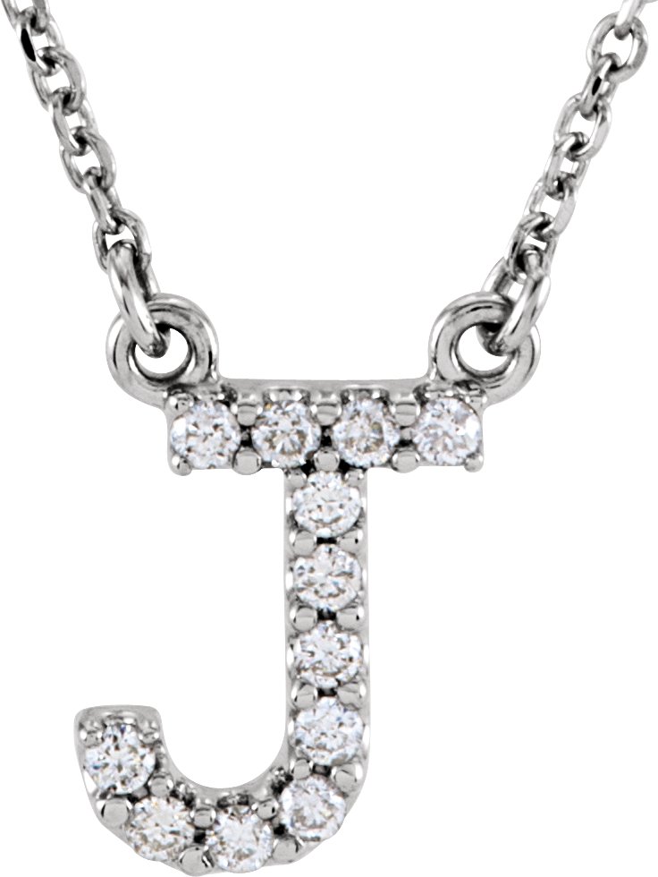 14K White 1/10 CTW Natural Diamond Initial J 16" Necklace
