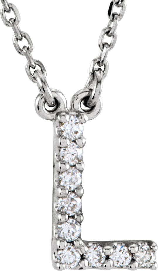 14K White .08 CTW Natural Diamond Initial L 16" Necklace