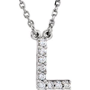 14K White 1/8 CTW Natural Diamond Initial L 16" Necklace
