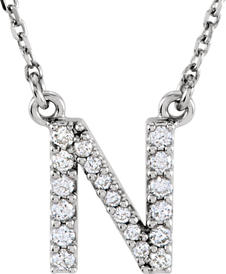 14K White 1/8 CTW Natural Diamond Initial N 16" Necklace