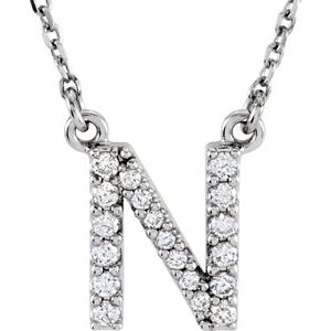 14K White 1/8 CTW Natural Diamond Initial N 16" Necklace