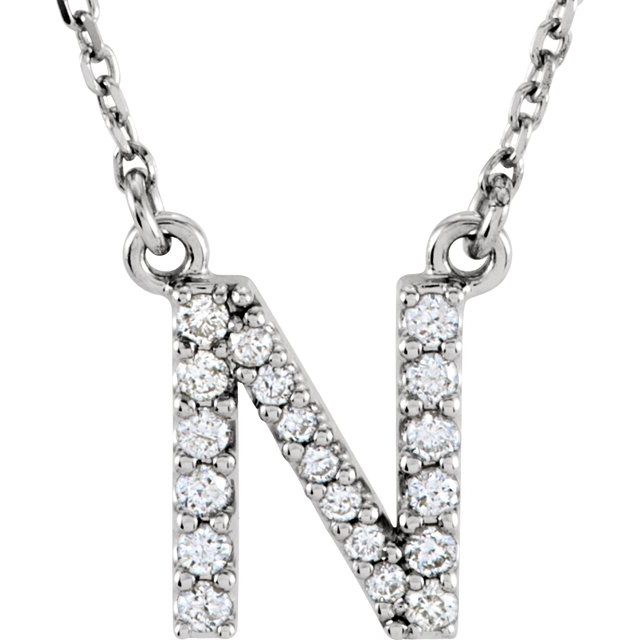 14K White Initial N 1/8 CTW Diamond 16" Necklace