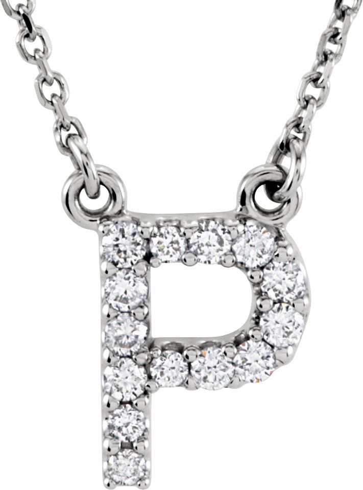 14K White 1/8 CTW Natural Diamond Initial P 16" Necklace