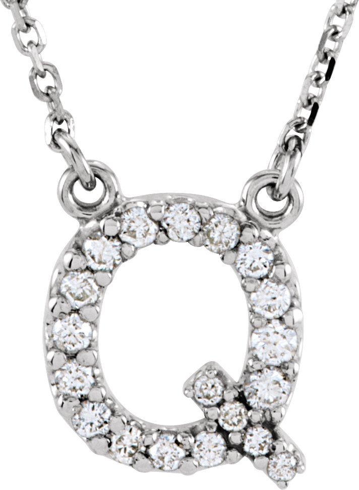 14K White 1/6 CTW Natural Diamond Initial Q 16 Necklace