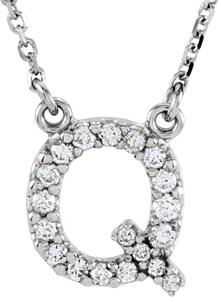 14K White 1/6 CTW Natural Diamond Initial Q 16" Necklace