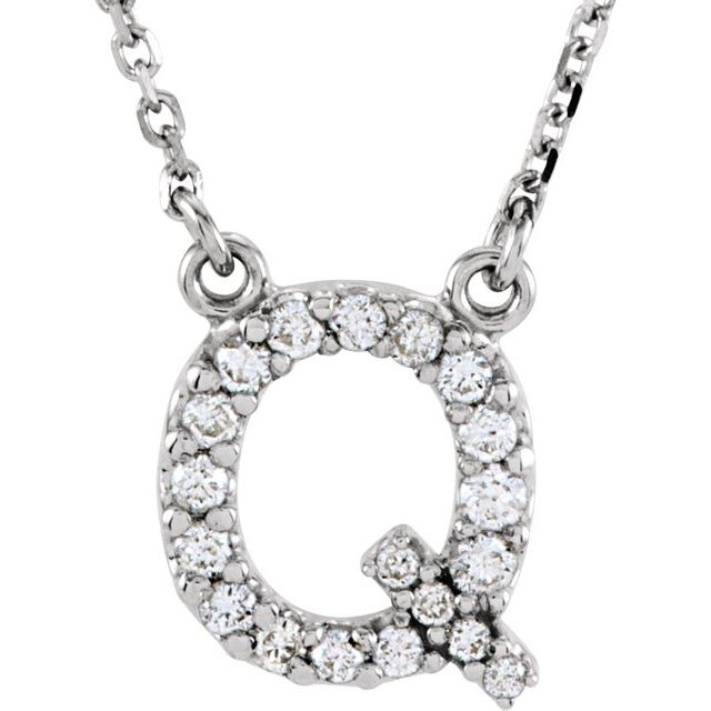 14K White Initial Q 1/8 CTW Diamond 16" Necklace