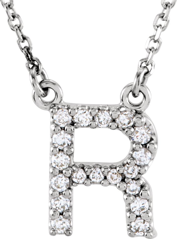 14K White 1/8 CTW Natural Diamond Initial R 16" Necklace