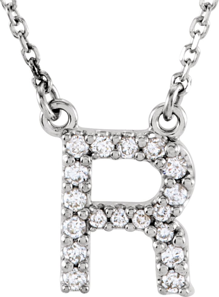 14K White 0.13 CTW Natural Diamond Initial R 16 inch Necklace Ref 2732663