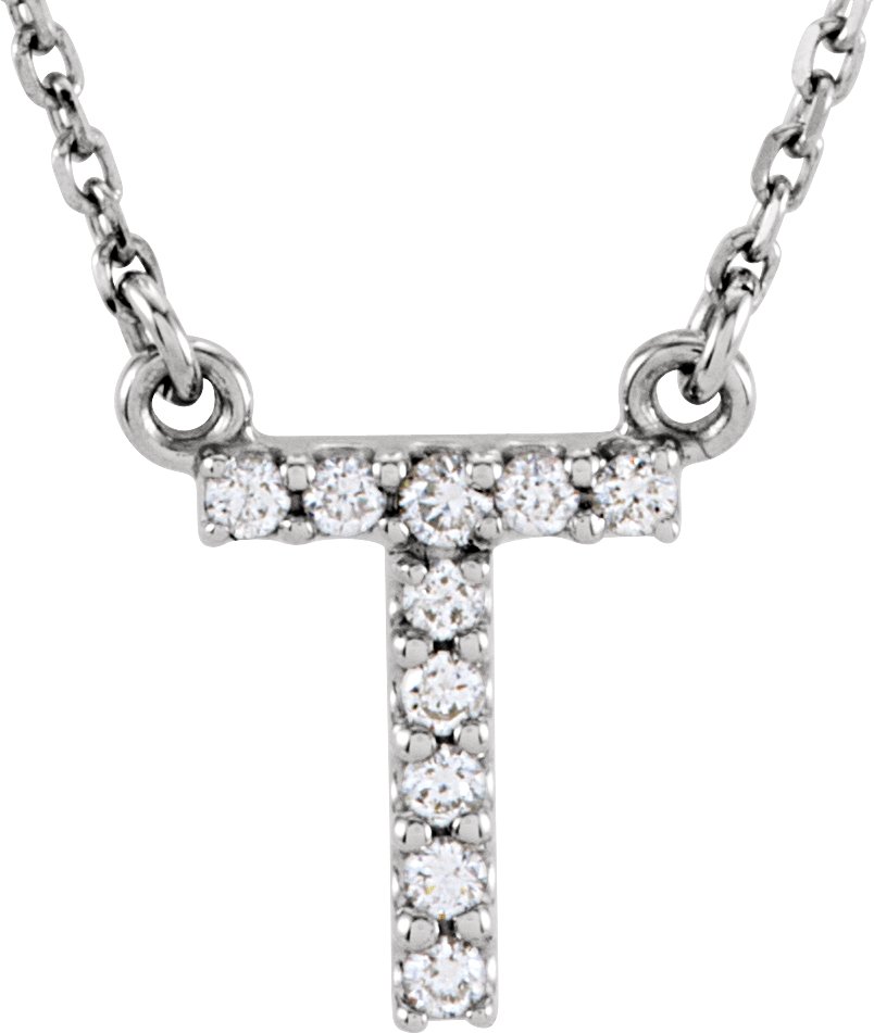 14K White 1/10 CTW Natural Diamond Initial T 16 Necklace
