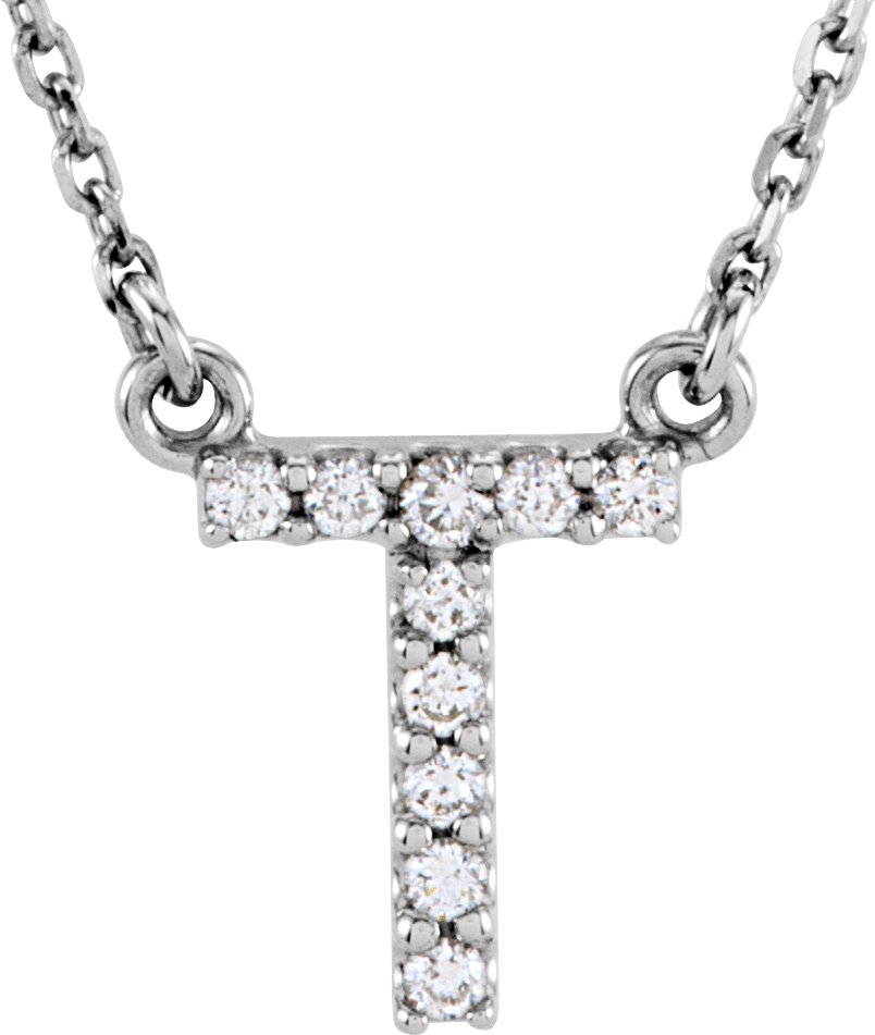 14K White .08 CTW Natural Diamond Initial T 16 inch Necklace Ref 2721660