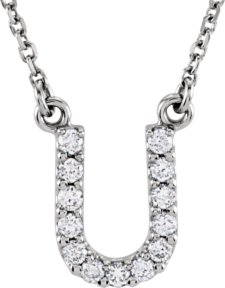 14K White 0.13 CTW Natural Diamond Initial U 16 inch Necklace Ref 2725812