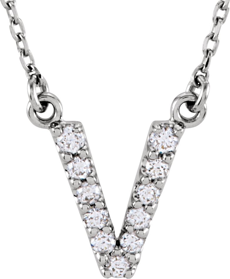 14K White 1/8 CTW Natural Diamond Initial V 16 Necklace