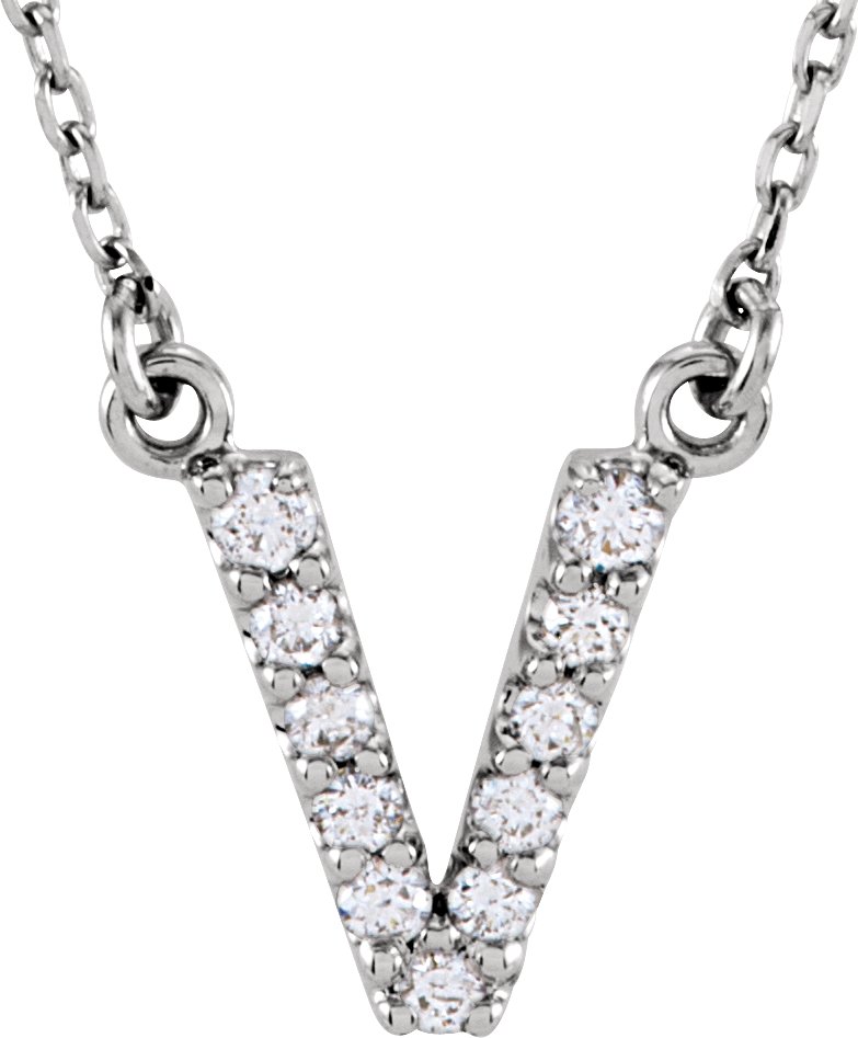 14K White 1/8 CTW Natural Diamond Initial V 16" Necklace