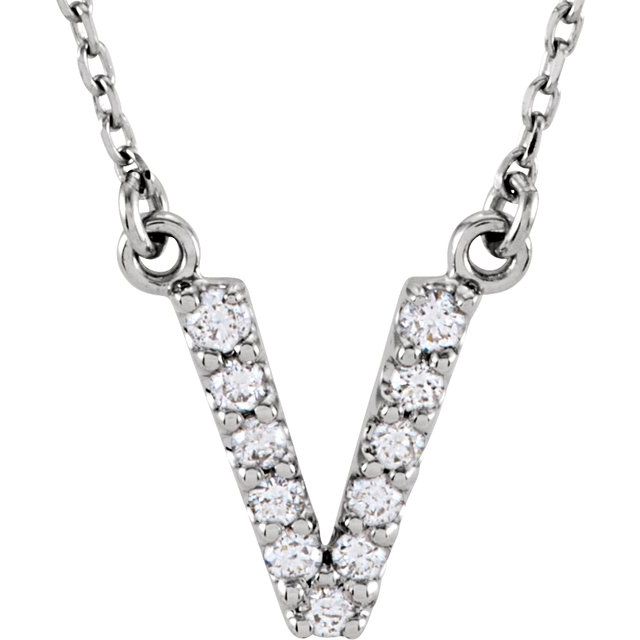 14K White 1/8 CTW Natural Diamond Initial V 16" Necklace