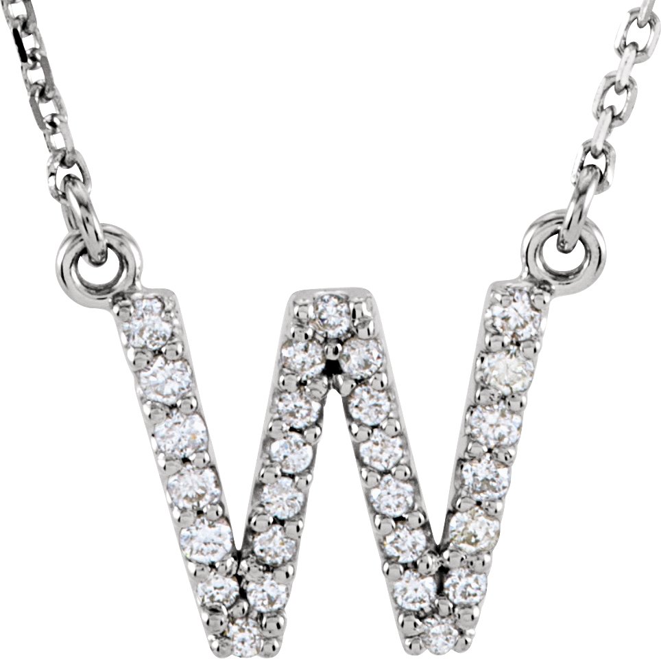 14K White 1/8 CTW Natural Diamond Initial W 16" Necklace