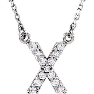 14K White 1/8 CTW Natural Diamond Initial X 16" Necklace