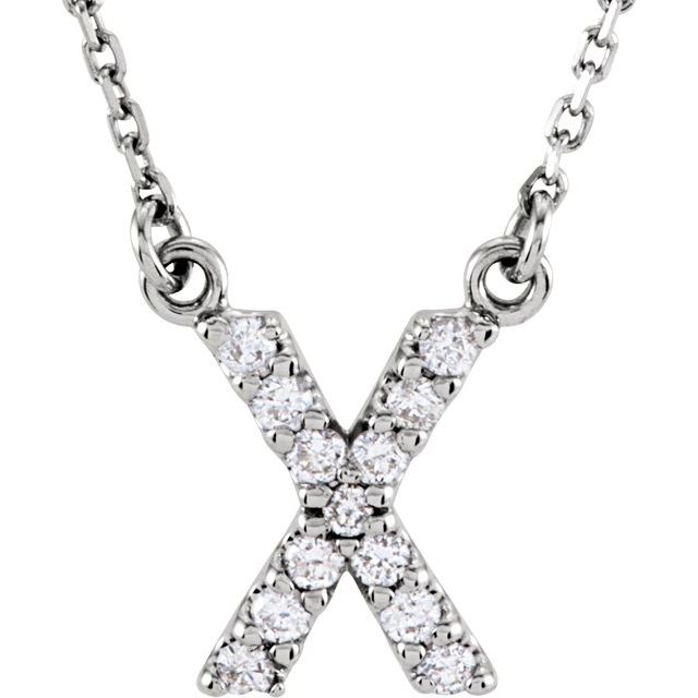 14K White 1/8 CTW Natural Diamond Initial X 16 Necklace