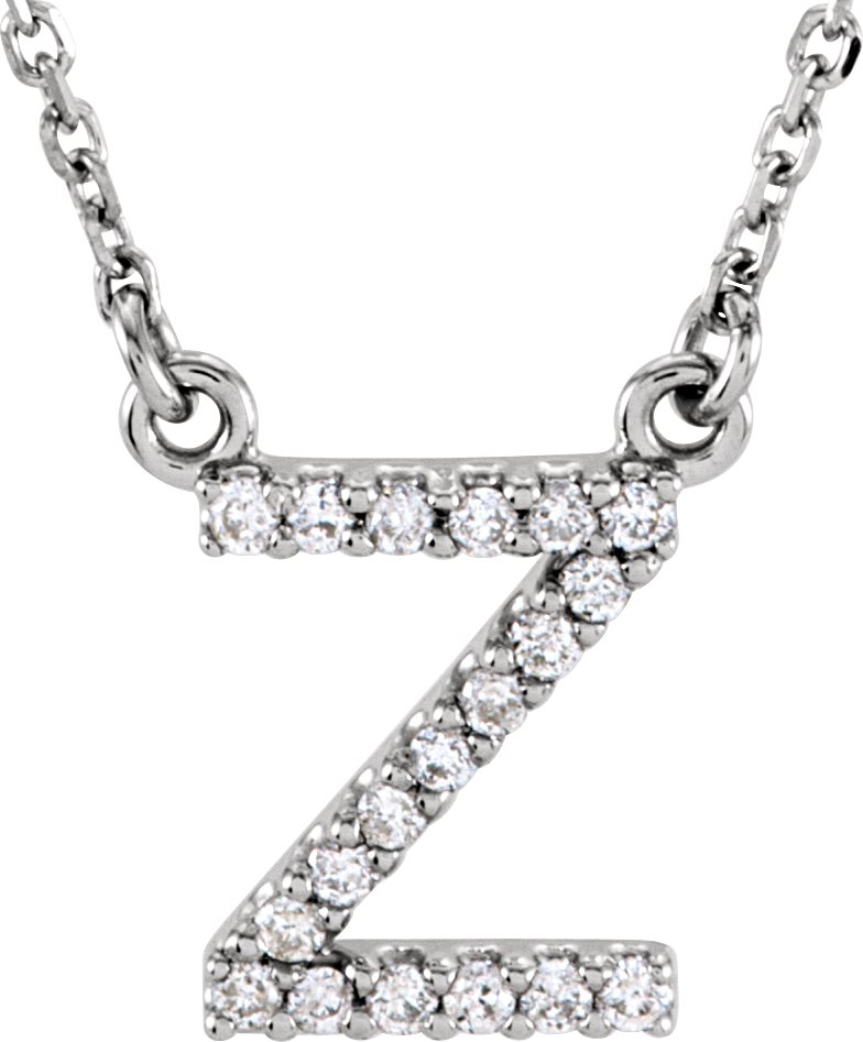 14K White .08 CTW Natural Diamond Initial Z 16" Necklace