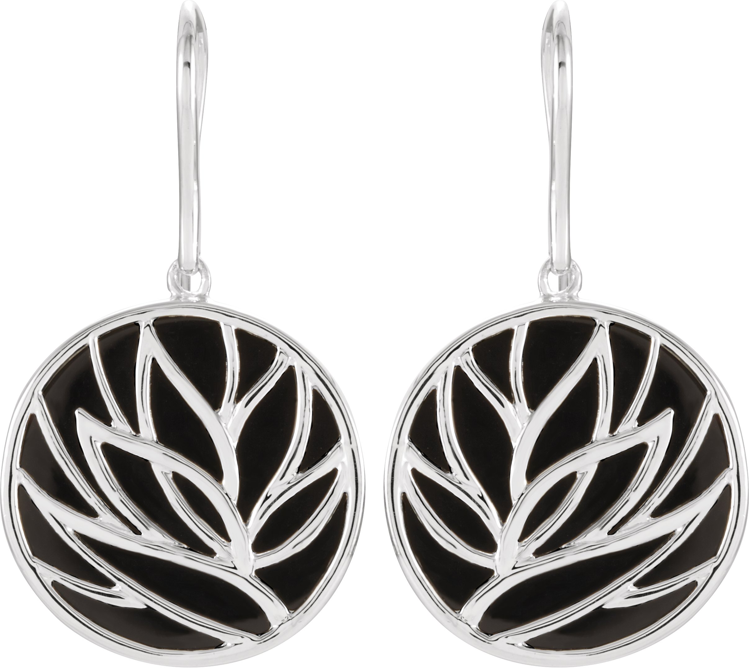 Sterling Silver Natural Black Onyx Floral Earrings