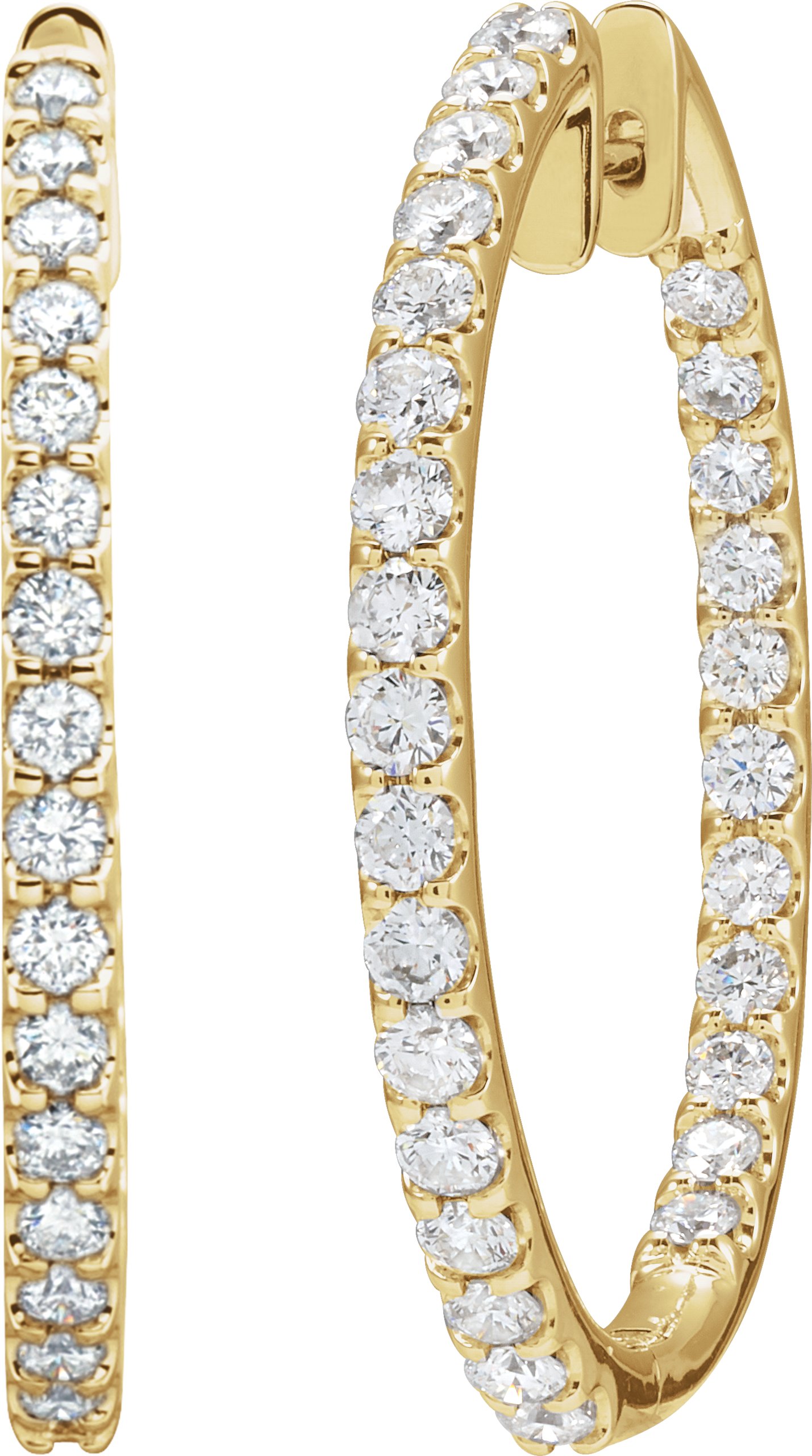 14K Yellow Gold 3 CTW Natural Diamond Inside-Outside 35.3 mm Hoop Earrings