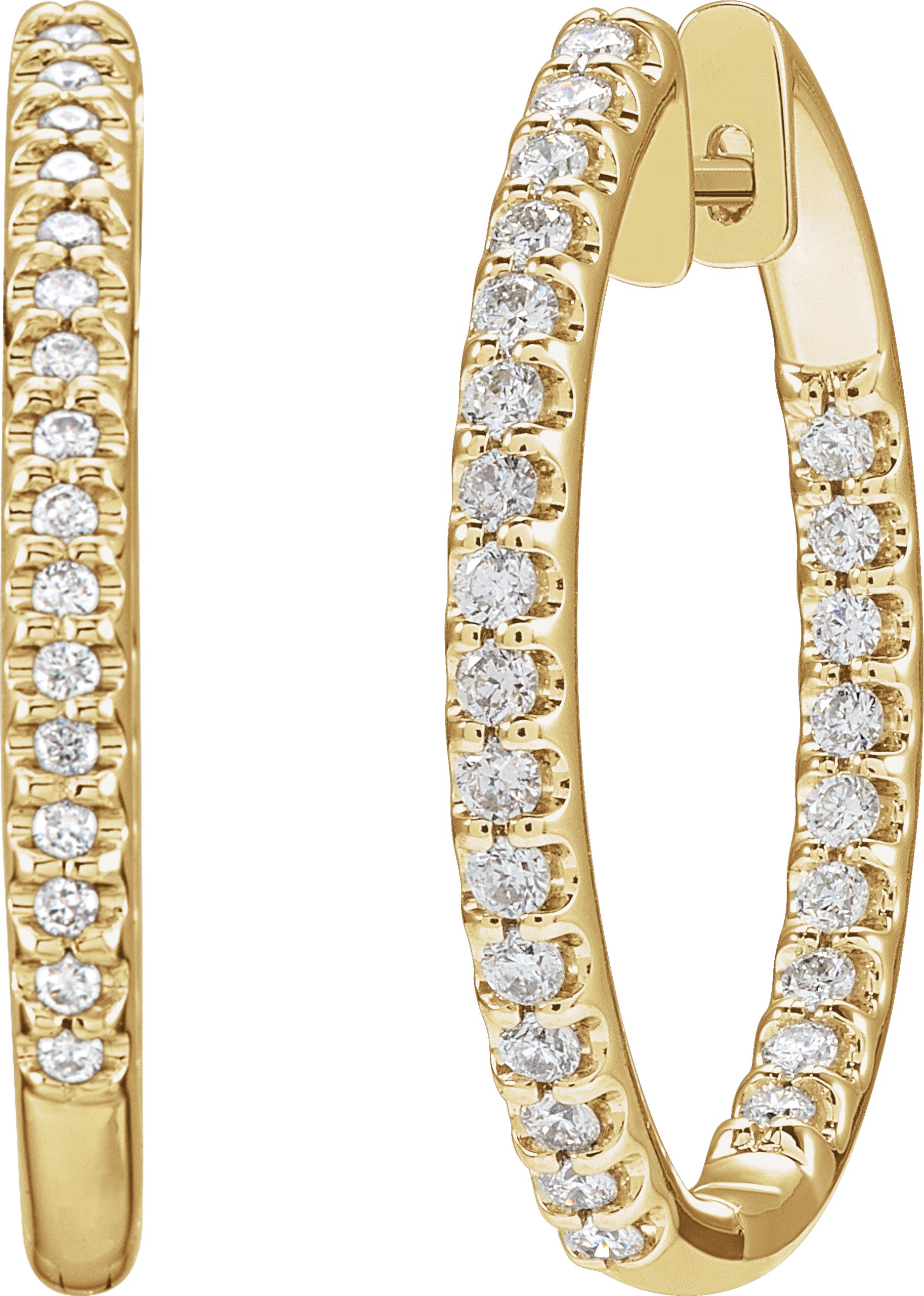 14K Yellow 1 CTW Natural Diamond Inside-Outside 27.8 mm Hoop Earrings