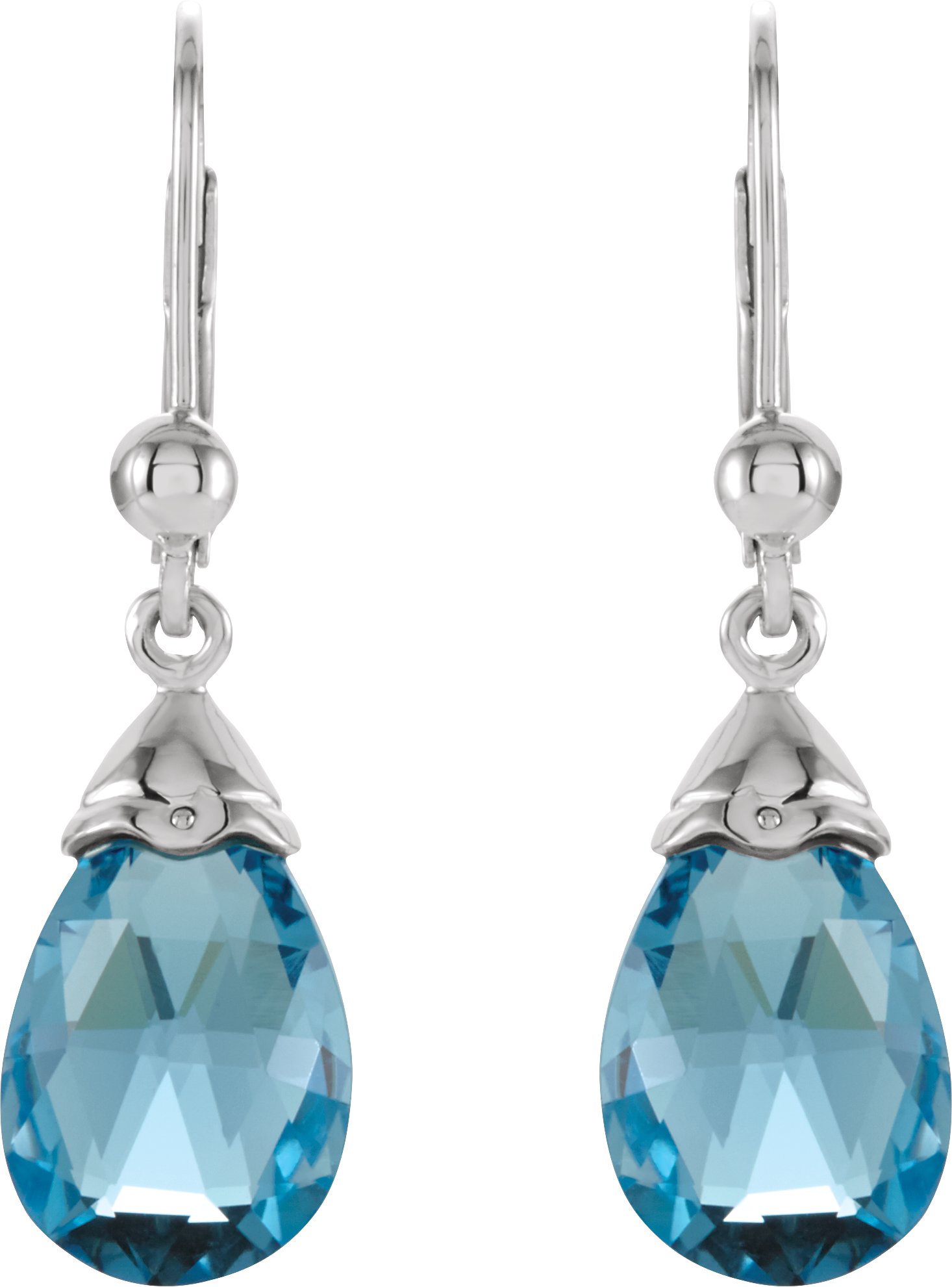 14K White Natural Swiss Blue Topaz Earrings