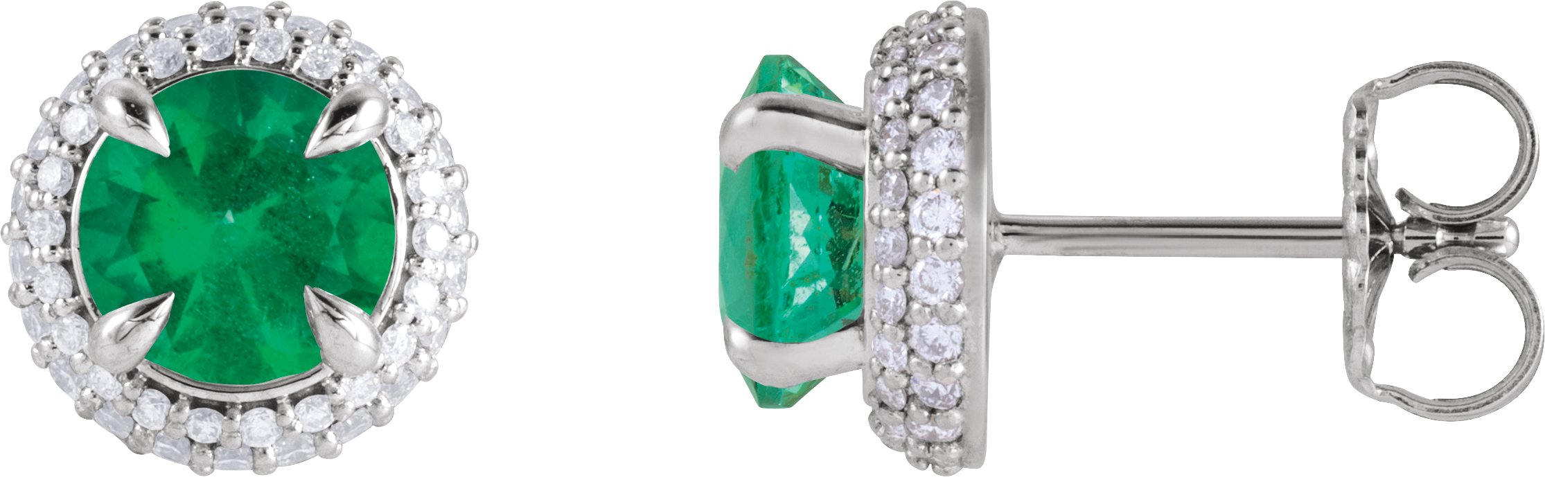 14K White Lab Grown Emerald and .50 CTW Lab Grown Diamond Halo Style Earrings Ref 22235696