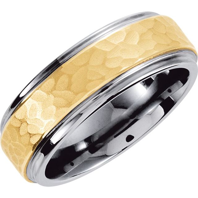 Tungsten & 10K Yellow Inlay 8 mm Hammered Finish Band Size 10