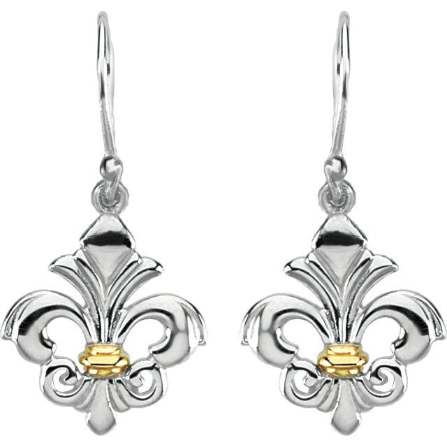 Sterling Silver & 14K Yellow Fleur-de-lis Earring