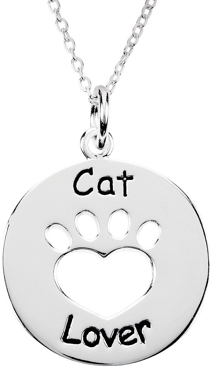 Sterling Silver Heart U Back™ Cat Lover Paw 18" Necklace