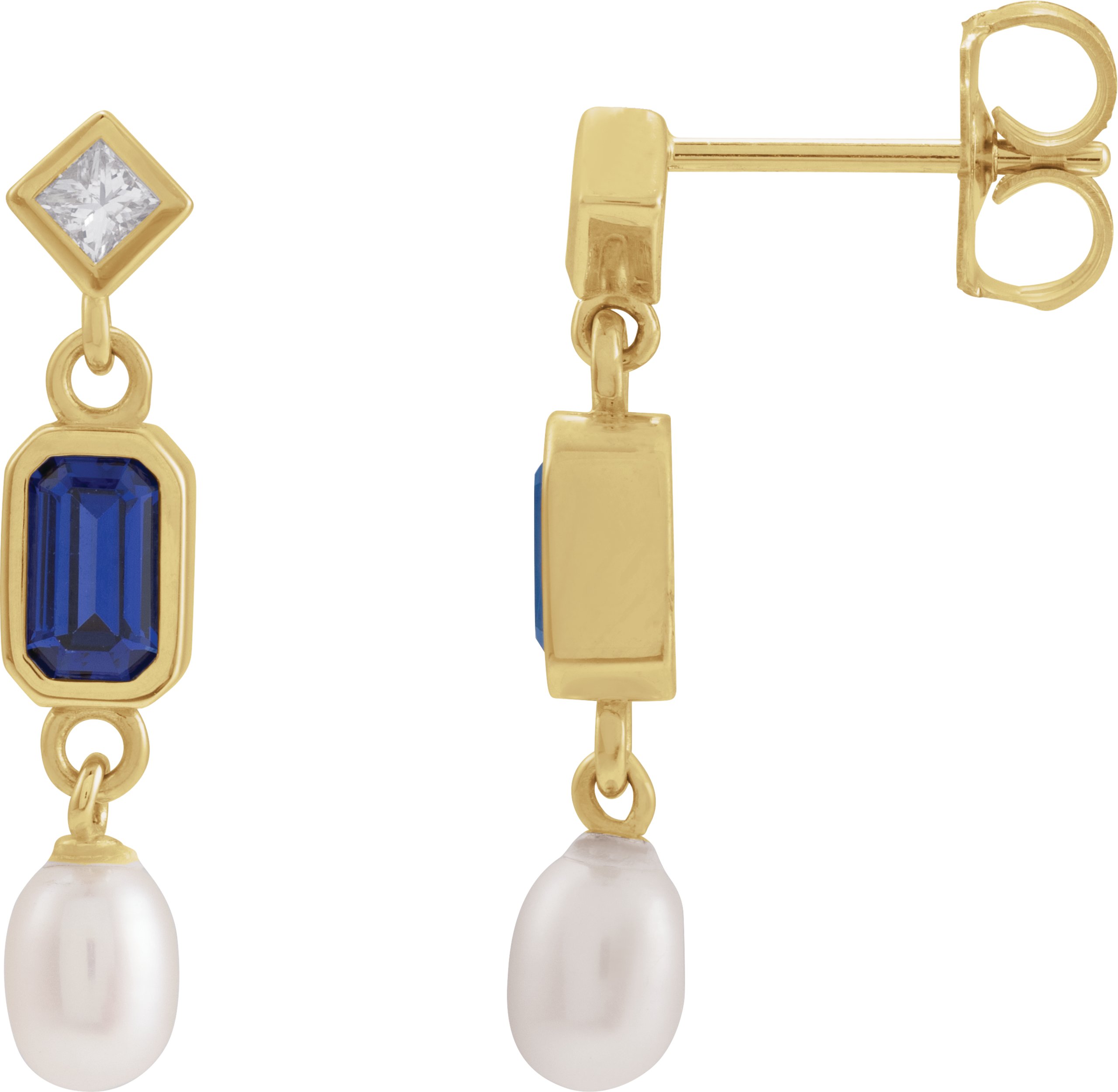 14K solid gold with genuine sapphire newest and pearl earrings