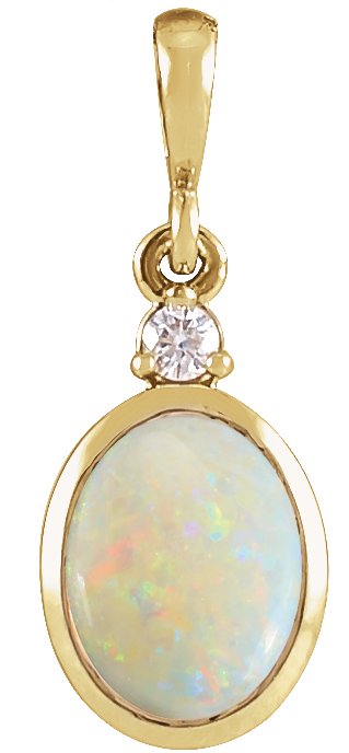 14K Yellow 5x3 mm Natural White Opal and .02 CT Natural Diamond Cabochon Pendant Ref 22307080