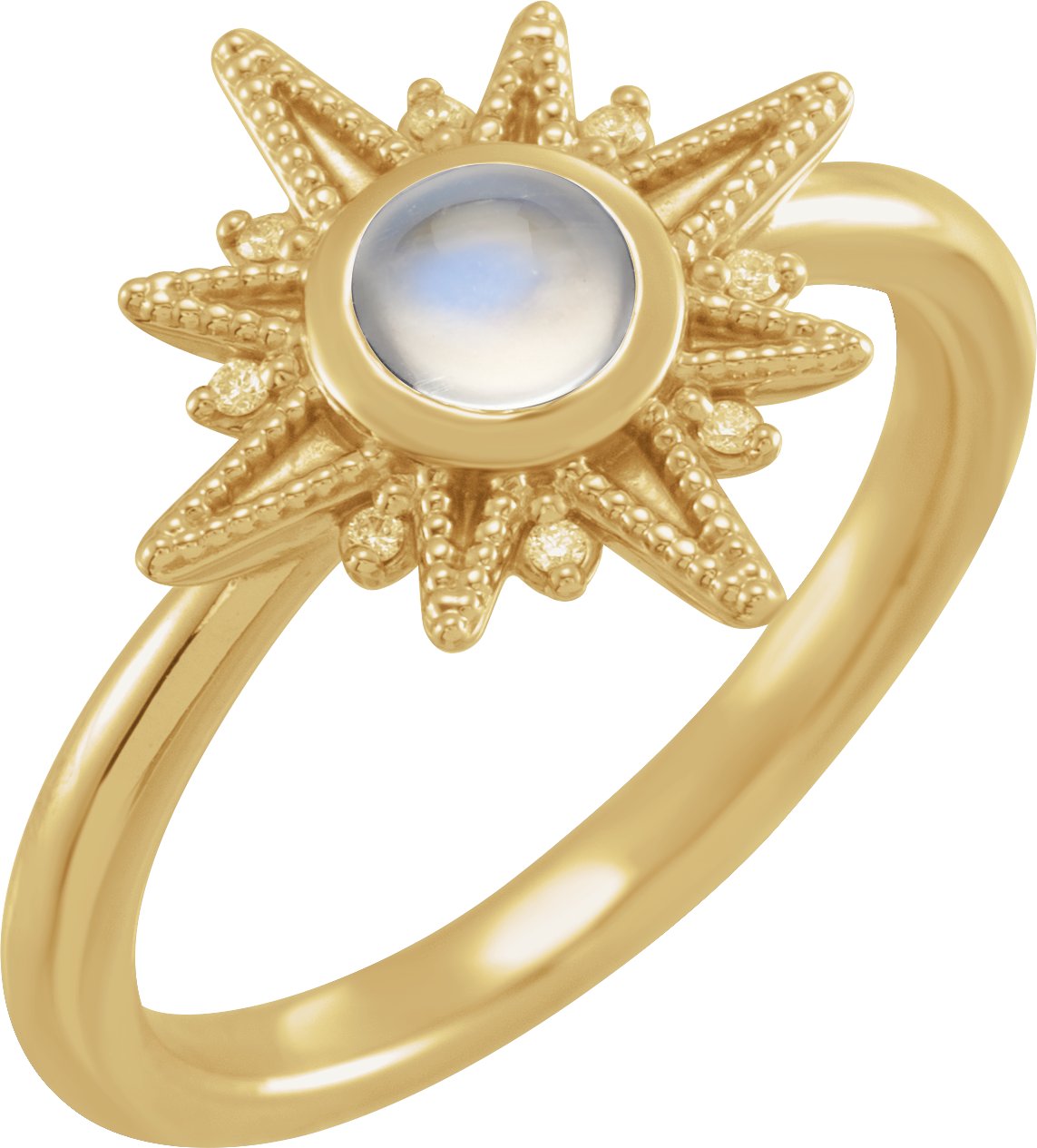 14K Yellow Natural Rainbow Moonstone & .03 CTW Natural Diamond Star Ring