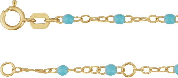 14K Yellow 2 mm Adjustable Turquoise Enamel Bead 19-20 Chain