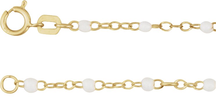 14K Yellow 2 mm Adjustable White Enamel Bead 15-16" Chain