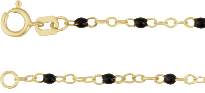 14K Yellow 2 mm Adjustable Black Enamel Bead 9-10 Chain