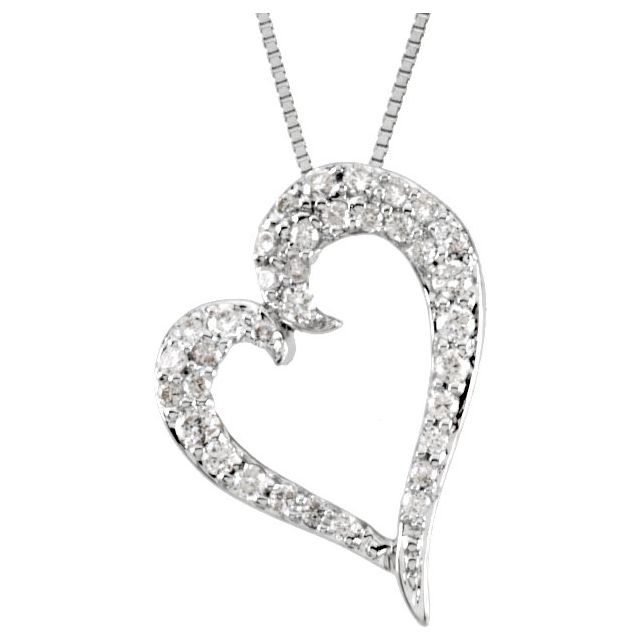 14K White 1/4 CTW Natural Diamond Heart 18
