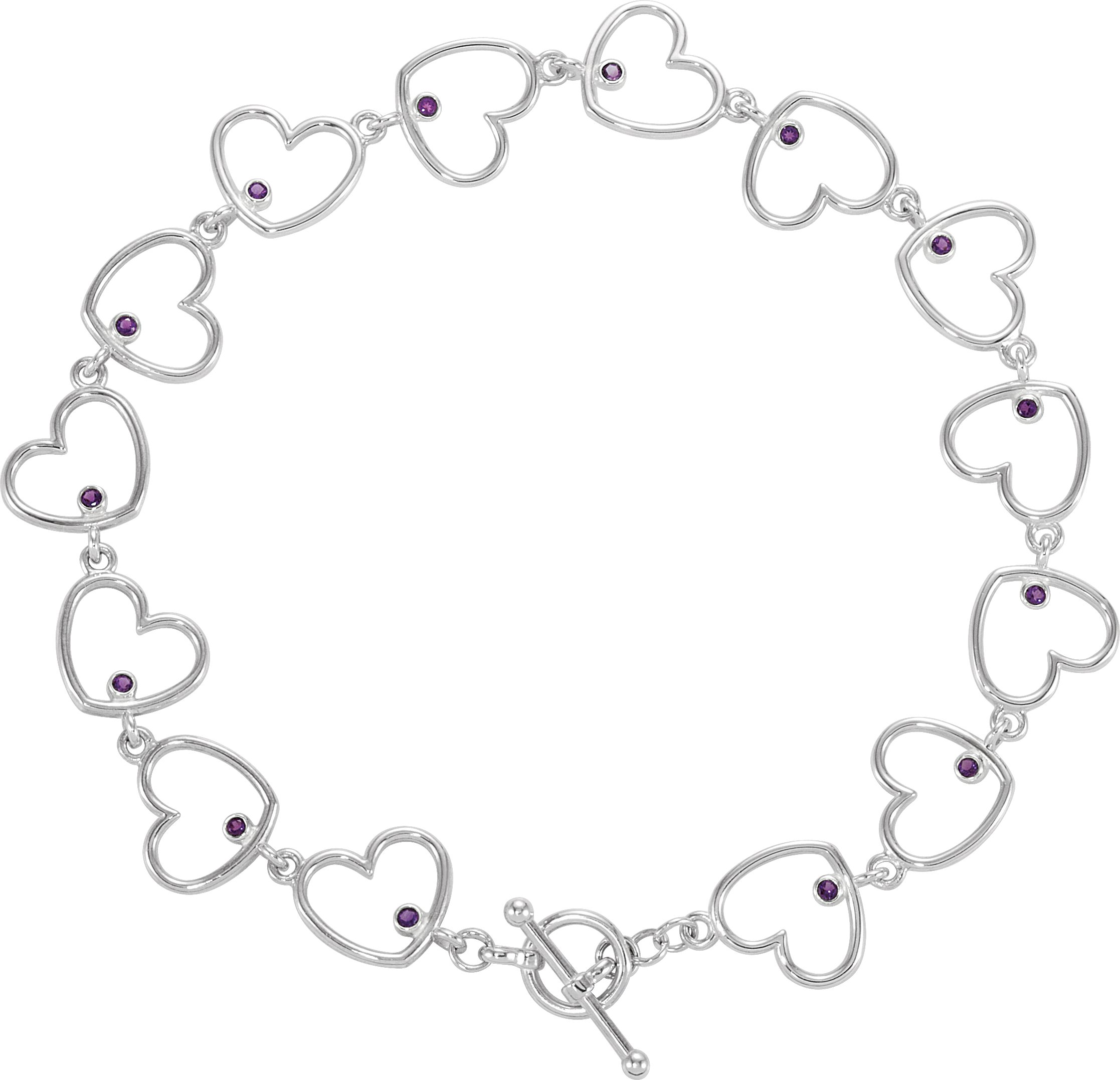 Sterling Silver Amethyst Heart Link 8" Bracelet